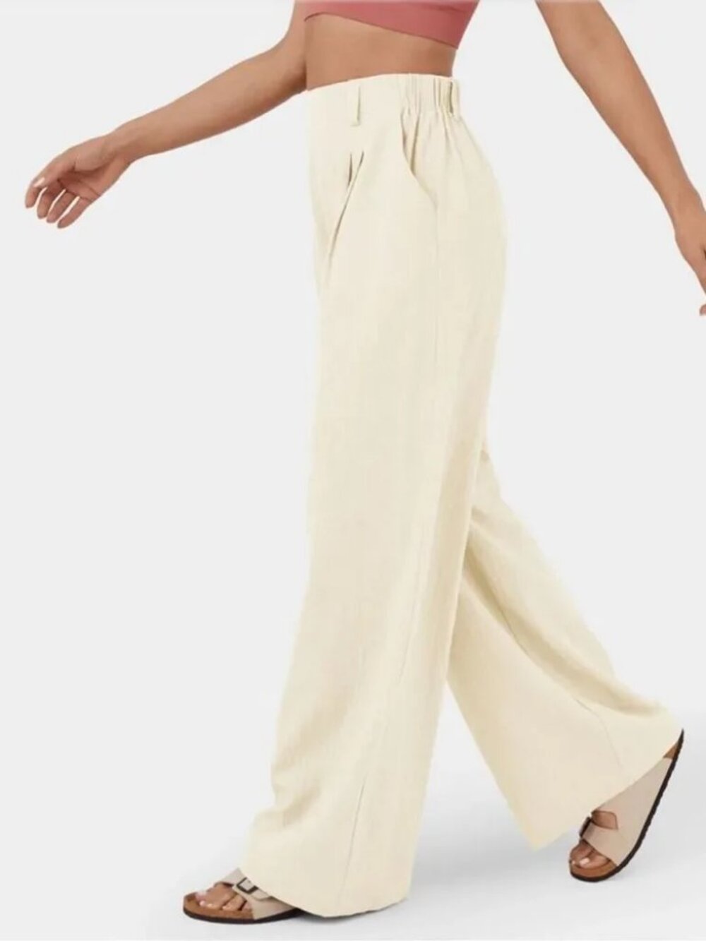 Halara NWT High Waisted Wide Leg Palazzo Cotton Pants in Vanilla Ice size Small - Picture 7 of 7